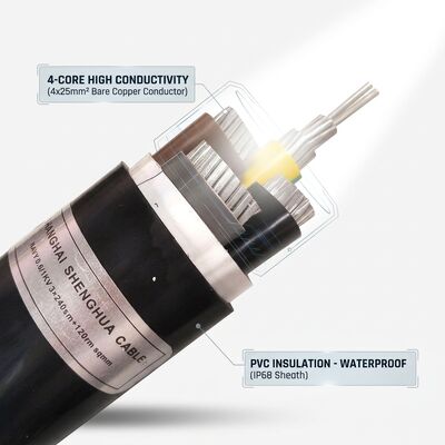 Cable de alimentación aislado de PVC impermeable IP68 0.6/1kV 4x25mm2 Enterrado Directamente proveedor